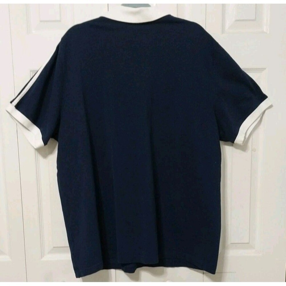 Adidas Men's Classic Cotton Polo Shirt Logo  Stripes Navy Blue White Size 2XL - Picture 4 of 6